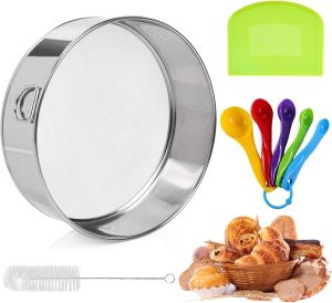Flour Sifter Tamis 6 inch Flour Sieve 60 Mesh Sieve Stainless Steel Flour Sifter for Baking Straining Powdering with Dough ScraperMeasuring Spoon Set Sieve Fine Mesh Best Baking Lovers Gift