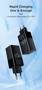 GaN Charger 65W QC 3.0 PD  Rapid Charger 3 (2+1) Type C + USB fast charging  Wall Adapter  Travel Adapter  Batok Charger