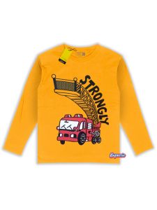 Pakaian anak laki laki lengan panjang motif kendaraan damkar warna mustard PJ STRONGLY bahan adem