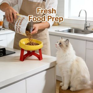 CUTE ELVES Anti-knock Elevated Cat Bowl Large Diameter Anti-spill High Foot Bowl Pet Supplies Anti-choke Water Bowl For Pets Cats Dogs