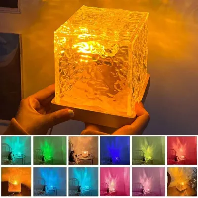 Lumens 16 color Water Ripple Light Wave Crystal Lamp RGB Color Changing Night Light with Remote Dimmable Cool Water Lights for Bedroom Living Room Wall Decor Ambient Lighting for Dinner/Bars/Game room水波纹台灯