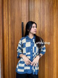 Micha cardigan rajut oversize motif kotak wanita knitwear outfit korea viral
