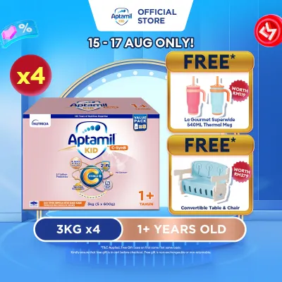Aptamil KID C-SynB Growing Up Formula - 1+ Years 3KG X 4 (Susu Milk Powder 奶粉)