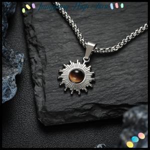 【Jumpping】 Simple Stainless Steel Chain Necklace Hip Hop Geometric Sunflower Pendant Choker Men Jewelry