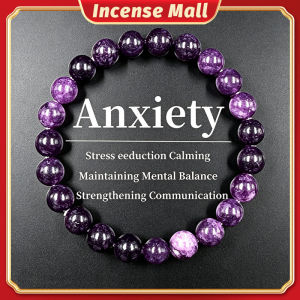 Amethyst Anxiety Bracelet Stretch Elastic Lucky Charm Healing Crystal Stone Bracelet for Women Men Stress Relief Mental Balance Energy Protection Amulet Jewelry Gift