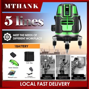 5 Lines Laser Level Self Leveling Measuring Tool 6 Point Adjustable 360° Rotary Line Casting Strong Light Line Green Light