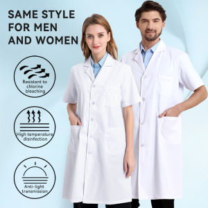 【Ready stock】Lab Coat Woman Doctor Coat Doctor Uniform Student White Coat Laboratory Coat Baju Makmal Long And Short Sleeve Button Style Button Cuffs All Size