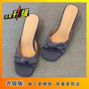 [Free Shipping] Square-Toe Open-Toe Slip-On Sandals With A Bow Design 2026 Summer And Autumn New Collection Fashionable And Casual Versatile WomenS Shoes