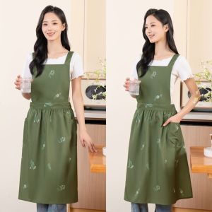 LONGB Hoa thêu Tạp dề nhà bếp Polyester Có thể điều chỉnh Tạp dề vẽ tranh Chống dầu Tạp dề cột sau lưng Công việc làm vườn