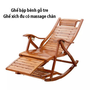 Ghế thư giãn có MASSAGE chân GD470 - ghế thư giãn ghế nằm đọc sách ghế lười bằng gỗ tre - ghế xích đu bằng gỗ
