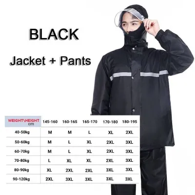 Thickened Raincoat with Reflective Stripe Unisex Rainsuit Rainwear Jacket Pants Set for Motorcycle Cycling