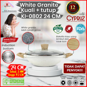 Cypruz Wajan Kuali Tebal Anti Lengket Wok Pan White Granite Series Dengan Tutup KI-0802/0803/0804