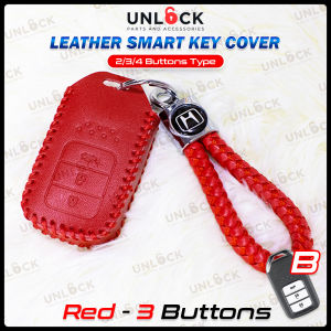 Original Honda Black / Red / Pink Genuine Leather Key Cover Leather Smart Key Chain Keychain Kereta Remote Control Car Key Holder Case Cover with Key Ring Hand Knitted Rope 2 3 4 Button Car Accessories Sarung Kunci Car Accessories Aksesori Kereta