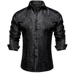 Mens Long Sleeve Black Paisley Dress Shirts Casual Tuxedo Social Shirt Luxury Designer Men Clothing2026