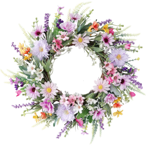 Artificial Flower Wreath with Leaves Spring Wreath Decoration for Front Door Garden Indoor and Outdoor Decoration