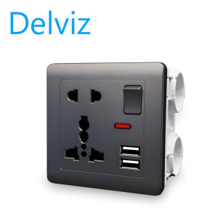DELVIZ Ổ cắm điện 5 lỗ tích hợp 2 cổng USB phù hợp dòng điện AC 110 ~ 250V 13A màu sắc tùy chọn - INTL