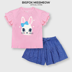 Đồ bộ cộc tay bé gái Bigfox Miss Meow size đại mùa hè vải cotton mềm mại in thỏ dễ thương cỡ 3-11 tuổi 30kg 40kg