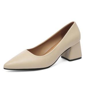 Free Shipping Fashionable Women’S Single Shoes Chunky Heels 2026 Spring New Collection Pointed-Toe Work Shoes Shallow-Cut Slip-On Style Korean-Style High Heels For Women