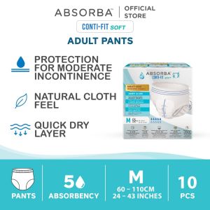 ABSORBA ContiFit Soft Adult Pull Up Pants (M/L/XL) - faster absorbency up to 5 hours cloth-like adjustable tape
