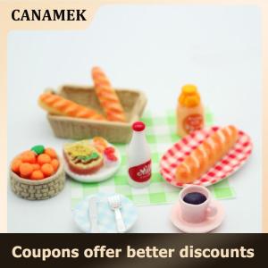 【 CANAMEK 】 1Set Dollhouse Mini Breakfast Play Dim Sum Bread Jam Plate Model Miniature Kitchen Cooking Baking Model DIY Doll Accessories