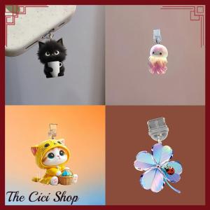 [The Cici Shop] Mobile Phone Dust Plug Pendan Cute Cat Dog Shamrock Decoration Hanging Pendant For IPhone Type-C Charging Port Anti-Dust Plug