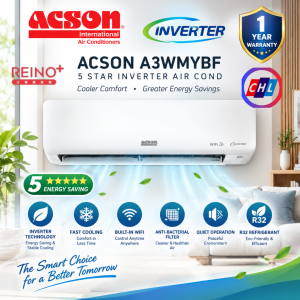 ACSON 5 STAR 1HP-2.5HP INVERTER AIRCOND (REINO+) - A3WMY10BF/A3WMY15BF/A3WMY20BF/A3WMY25BF
