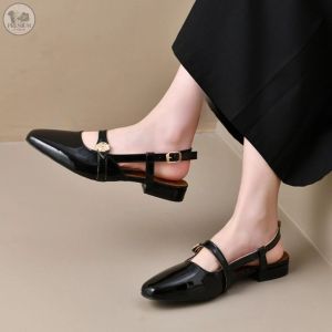 Sandal Wanita Hak Tahu Slingback Elegan Model Korea – Sepatu Flat PU Tali Belakang 2cm
