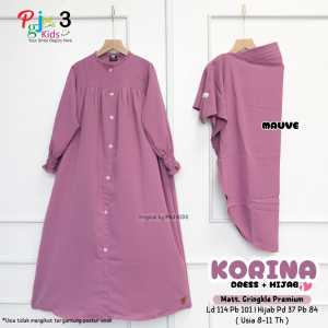 COD Dress Gamis Cringkle Motif Polos Free Jilbab Anak Perempuan Usia 8-11 Tahun Korinaa Set