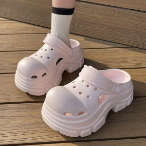[Free Shipping] 6Cm Height-Increasing Thick-Soled Clogs For Women Suitable For Outdoor Wear Beach Sandals Non-Slip Small Size Closed-Toe Slippers For Women Summer Style