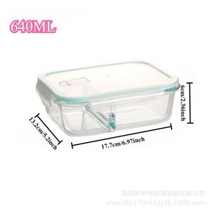Leakproof Borosilicate Glass Container 2-Divider Airtight Food Keeper Microwave Safe Meal Storage