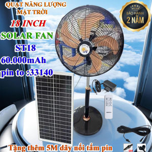 Quạt năng lượng mặt trời đứng 18 inch solar fan 60000mAh 25W có điều khiển sạc được cả điện lưới gió siêu mạnh