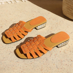 Fashionable Retro Casual Roman Sandals New Summer Style Flat Woven Soft Leather Slippers For Women To Wear Outside