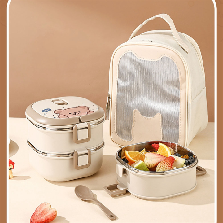 UU61} 304 Stainless Steel Insulated Lunch Box with Spoon Stacked