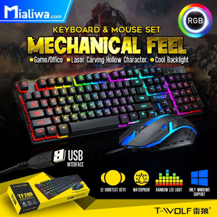 FIREWOLF FW200 Rainbow LED Gaming Keyboard And Mouse Combo Bundle ...