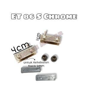 3 PASANG Engsel Penjepit Kaca ET 86 S Chrome Hitam Silver ET 86 L/S Sekrup Bor SS