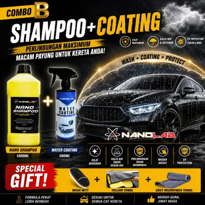 NANO Car Shampoo Wax | Hyper Wash 2 in 1 Car Nano Shampoo for Auto Car Detailer Pusat Cuci Kereta | syampu Cuci Kereta Wash & Shine | Platinum Motorcycle Bike Wash | Sabun cuci kereta - NANOLAB