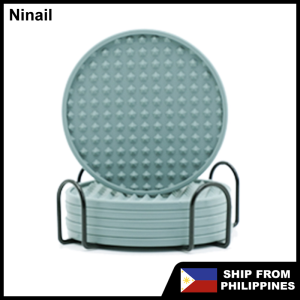 Ninail【Ready Stock】6Pcs/Set Drink Coasters with Holder Silicone Coasters for Whisky Wine Glass Tea Coffee cup Fits Any Size of Drinking Glasses Absorbent Coaster Protect Furniture from Damage