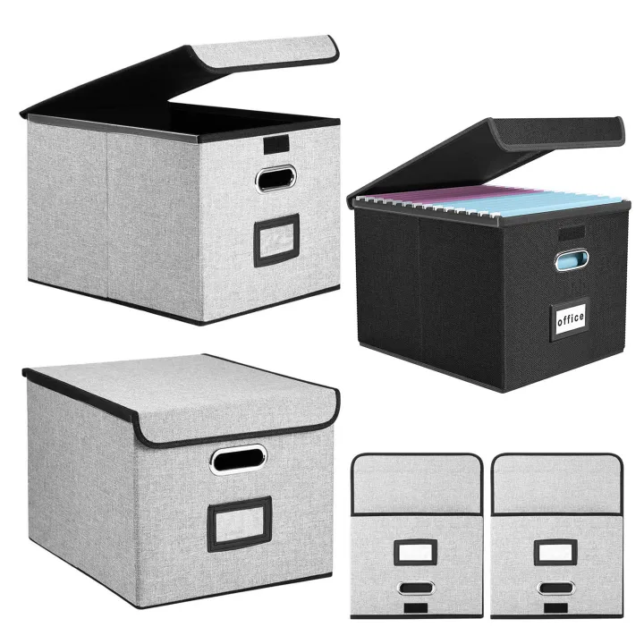 Stand File Box Foldable Hanging File Folder Box Foldable File Storage Box with Lid for Office ...