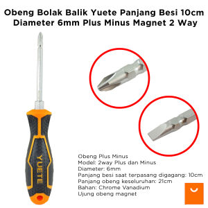 Obeng Bolak Balik Yuete Panjang Besi 10cm Diameter 6mm Plus Minus Magnet 2 Way