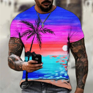 SEA Mens T-shirt 3d Coconut Tree Print Beach T-shirts Men Women Fashion Short Sleeve Tshirt Kids Hip Hop Tops Tees Outdoors WJWP S-5XL