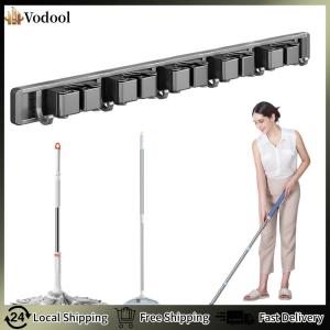 【Vodool】Broom Holder Wall Mount Garage Storage Rack with Hooks Broom and Mop Holder for Home Kitchen Garden Laundry Garage