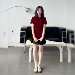 Áo thun nữ POLO BEE cổ trụ tay ngắn basic màu đen trơn cá tính vải cá sấu cao cấp thoáng mát công sở