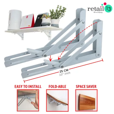 FOLDING SHELF L SHAPE BRACKET METAL TRIANGLE WALL MOUNT SUPPORT WHITE HEAVY DUTY SHELF BRACKETS 2 PCS (25CM-10 /35CM-14 )