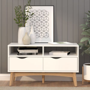 Panelbond White TV Cabinet Modern Storage Cabinet Solid Wood Storage Cabinet With Open Partitions And Double Door Wooden Drawers For 40 Inch TV