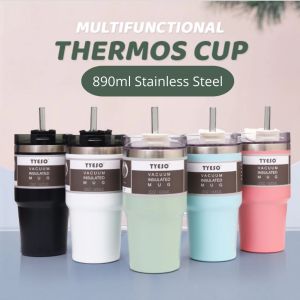 890ML Stainless steel Insulated Tumbler Thermos Drinkware Thermal Flask Themos Bottle Cups Mug Water Bottle With Straw