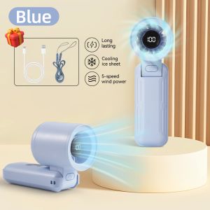 5000mAh Handheld Mini Turbo Fan Rechargeable USB Fan Turbo Portable Jet Fan High Speed Small Wind Cannon Folding Hand Fan
