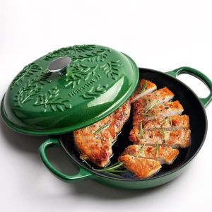2.6L Cast Iron Pots Enamel Pot Kitchen Cookware Micro Pressure Lock Fresh Saucepan Leaf Emerald Non-stick Pots for Cooking