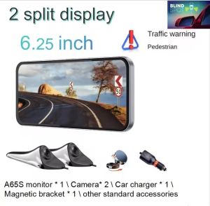 [SG Stock] 6.25 Inch CMS AHD 2CH Side View Camera Recorder With BSD Warning