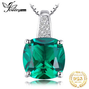 JewelryPalace 925 Sterling Silver Pendant Necklace for Women No Chain Simulated Nano Green Emerald Green Gemstone Solitaire Pendant