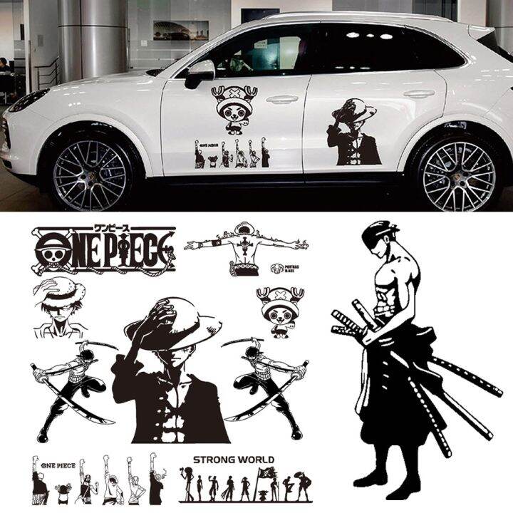 One Piece Reflective Car Stickers Luffy Ace Roronoa Zoro Car Door Windshield Cartoon Decal Jdm 2065